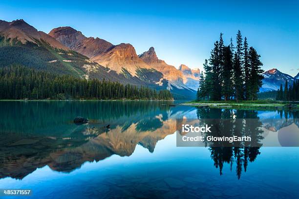Twilight At Spirit Island Stock Photo - Download Image Now - Mountain, Landscape - Scenery, Canada