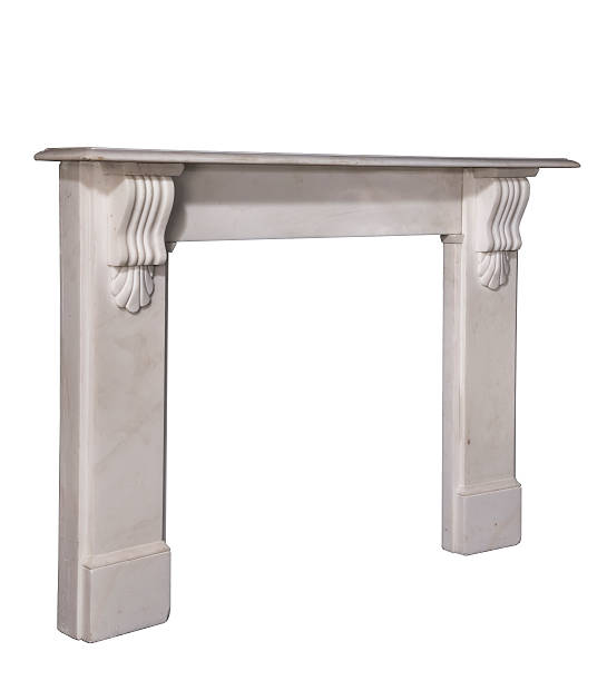 istock Fireplace surround carved white marble isolated 485372380