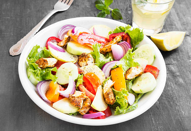 istock Fresh Salad Meal with Grilled Chicken, Tomatoes,Red Onion, Lettu 485372892