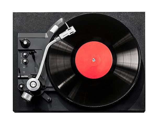 istock Top view of old fashioned turntable playing 485374056