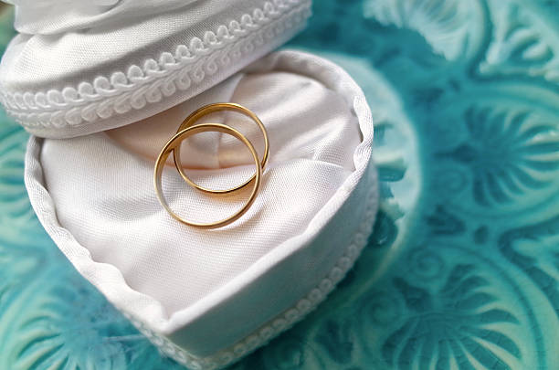 istock Jewelry box with gold rings and copy space 485375227
