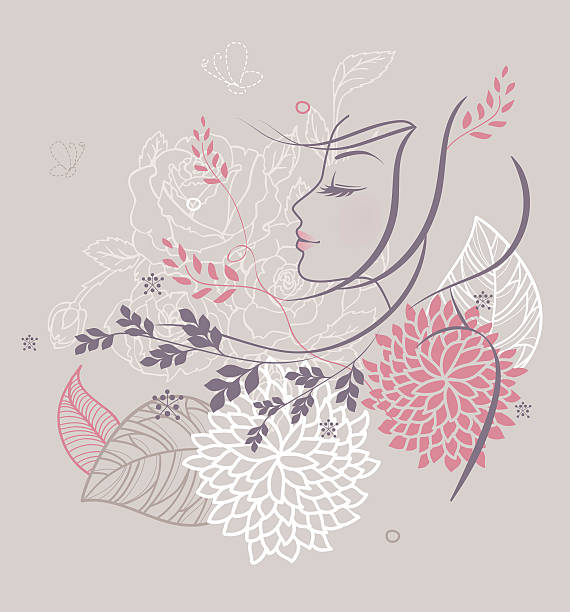 векторная иллюстрация красивая женщина - hair flower stock illustrations