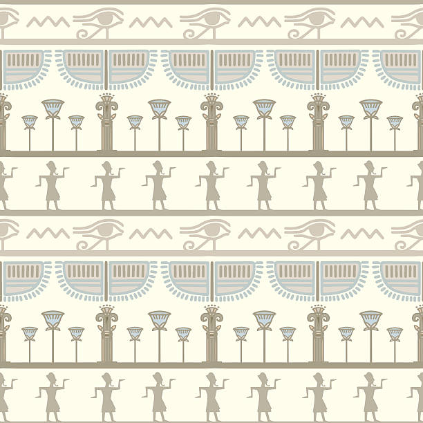 이집트어 원활한 하일랜드 패턴 - egyptian culture hieroglyphics human eye symbol stock illustrations