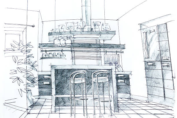 istock Graphic sketch of kitchen 485376119