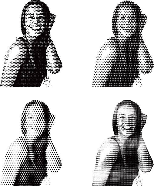 ilustrações de stock, clip art, desenhos animados e ícones de meios-tons de gravação de um auto-confiante mulher feliz - white background laughing beautiful women