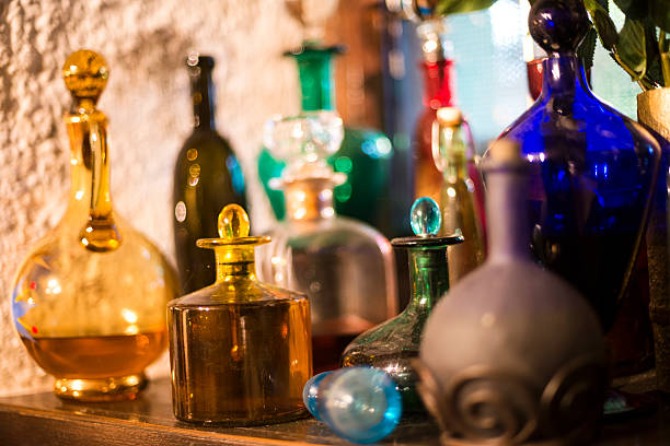 istock Shelf with Alcohol Bottles in Old Cellar, Europe 485377332