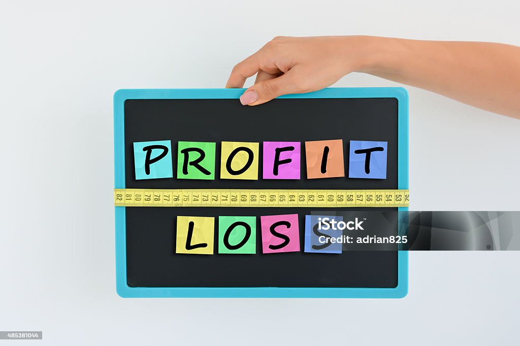 measure profit versus sloss concept written as magnetic letter blocks measure your profit concept written as magnetic colored  letter blocks with scale 2015 Stock Photo