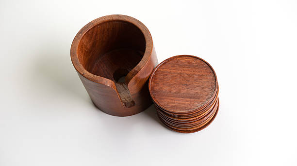 istock Round shaped wooden coasters or mat holder for cup glass 485389766