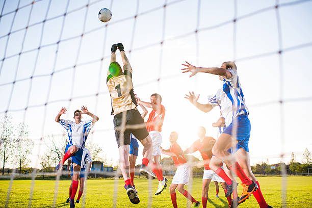 istock Soccer match from the goalkeeper's net. 485393822
