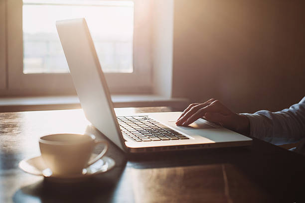istock Close-up of human hand on laptop keyboard 485394376