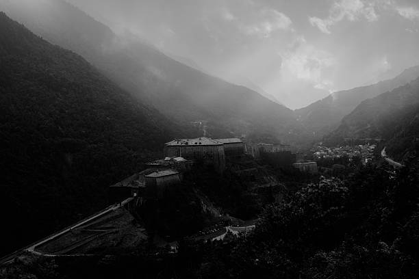 Panoramic view of Cerro El Avila National with the Humboldt Hotel on the peak of the mountain at sunrise in Caracas, Venezuela
