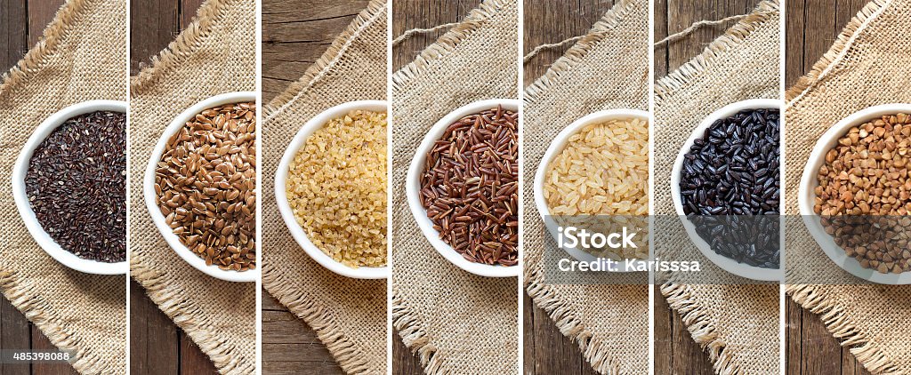 Colagem de diferentes cereais - Foto de stock de Imagem manipulada royalty-free