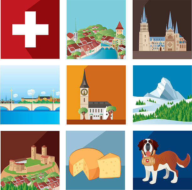 ilustrações de stock, clip art, desenhos animados e ícones de a suíça - map switzerland swiss culture zurich