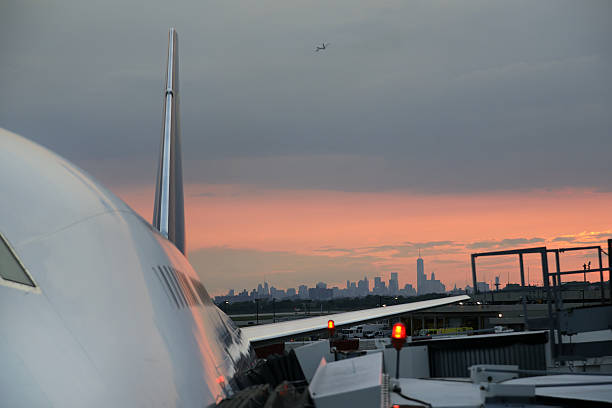 Civil aircraft in JFK airport stock photo