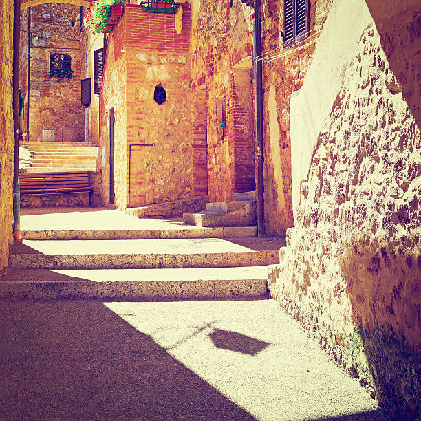 Courtyard of Italian House in Tuscany, Retro Effect