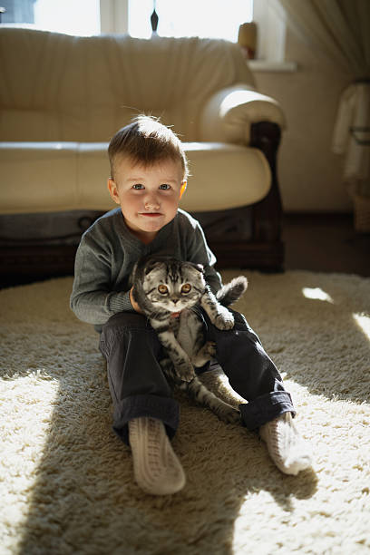 istock little funny boy hugs cat 485404782