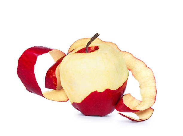 istock ripe red apple with peeled skin on a white background 485406196