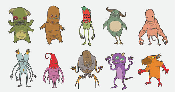 ilustrações, clipart, desenhos animados e ícones de conjunto de mutant monstros - monster set pattern green