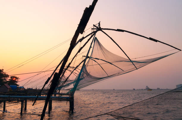 istock Chinese Fishing nets at sunset 485408108