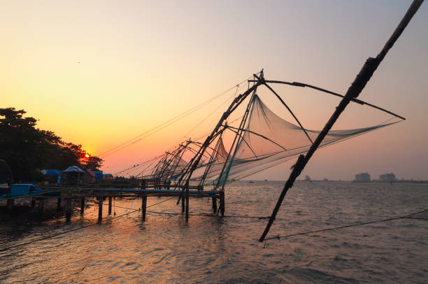 istock Chinese Fishing nets at sunset 485408114