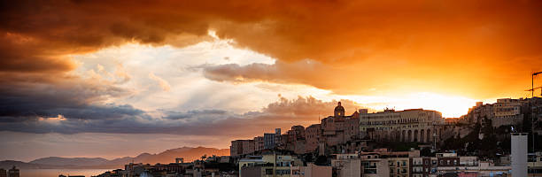 istock Cloudy sunset with panoramic view of Cagliari 485408278