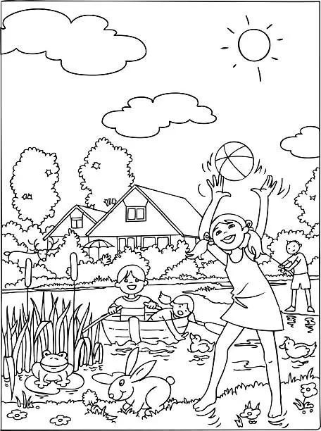 Vector illustration of Kids vacation coloring book
