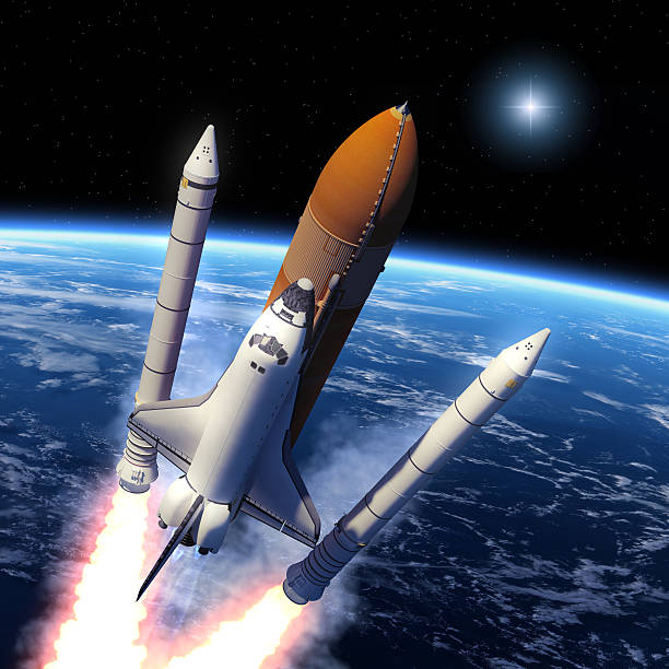 Solid Rocket Buster Detached. Solid Rocket Buster Detached. 3D Scene. Elements of this image furnished by NASA.  rocket booster photos stock pictures, royalty-free photos & images
