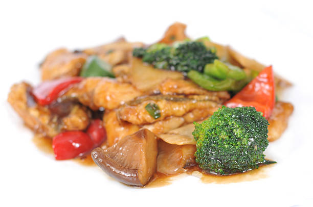 istock Breaded meat with vegetables in sweet and sour sauce. 485410363