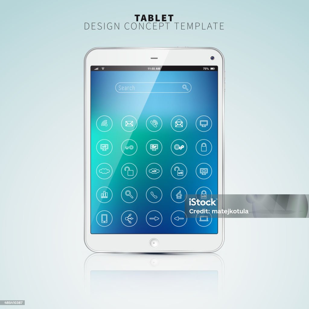 PC realistici Tablet con schermo a colori e icone interfaccia utente piatta - arte vettoriale royalty-free di Affari