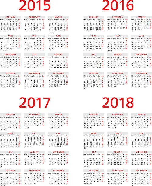 Vector illustration of Calendar 2015 2016 2017 208 - illustration