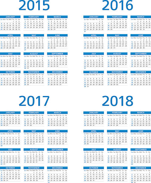 ilustraciones, imágenes clip art, dibujos animados e iconos de stock de calendario 2015 2016 2017 208-ilustración - 2018