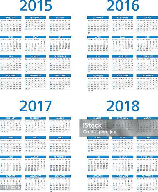 Calendario 2015 2016 2017 208 Illustrazione - Immagini vettoriali stock e altre immagini di Calendario - Calendario, 2018, 2015