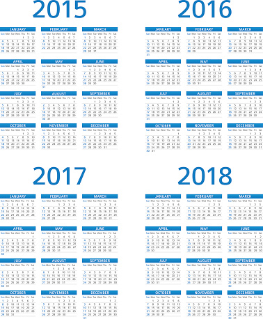Vector illustration of 2015 2016 2017 2018 Calendars