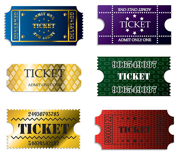 illustrazioni stock, clip art, cartoni animati e icone di tendenza di vari set di sei biglietti - ticket stub circus ticket counter label