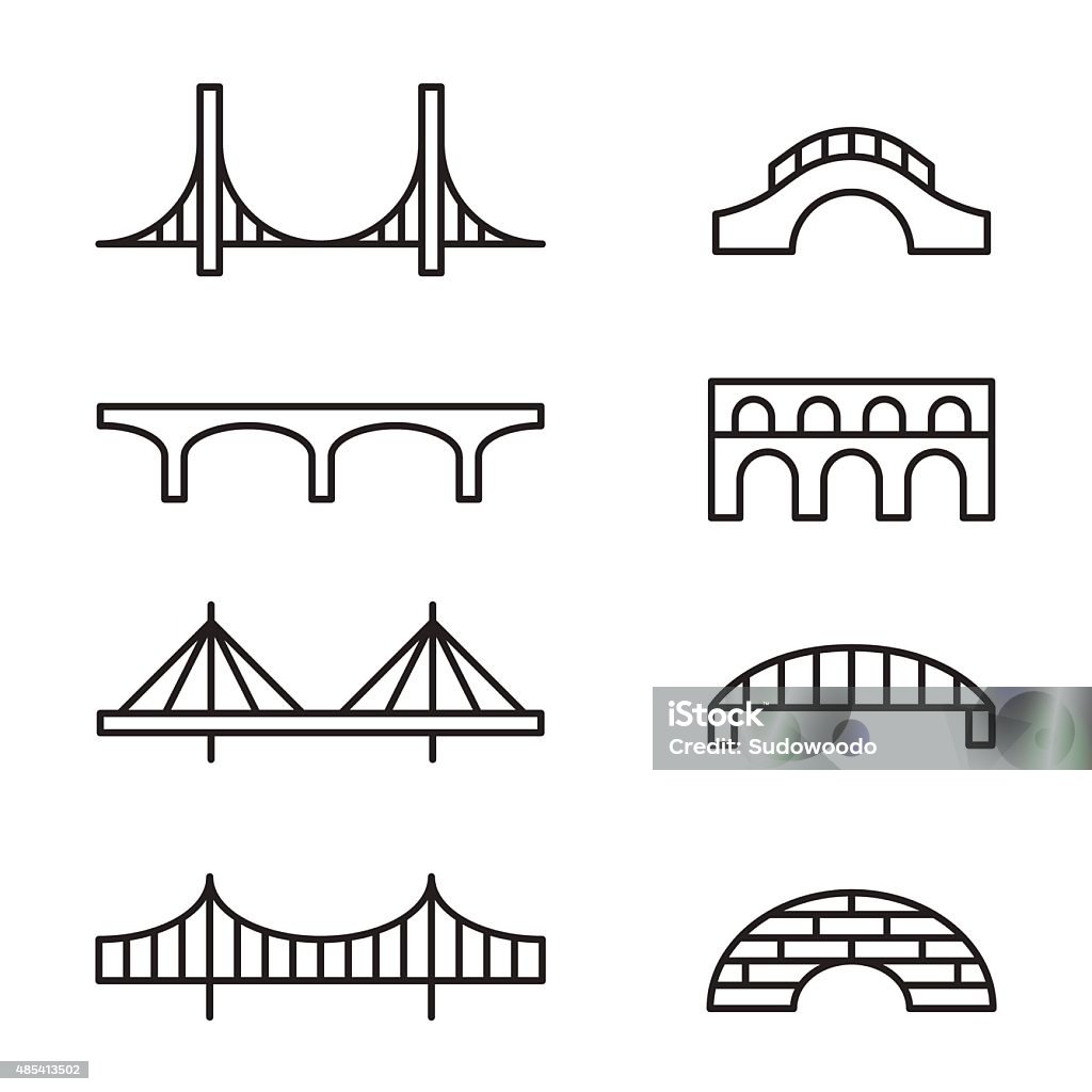 Bridge icons Set of simple bridge line icons. Bridge - Built Structure stock vector