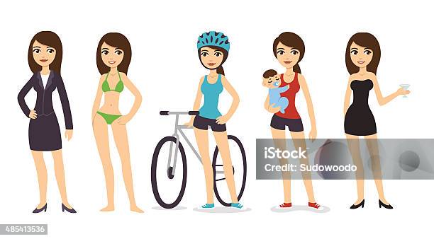 Girl In Different Situations Stock Illustration - Download Image Now - 2015, Active Lifestyle, Activity