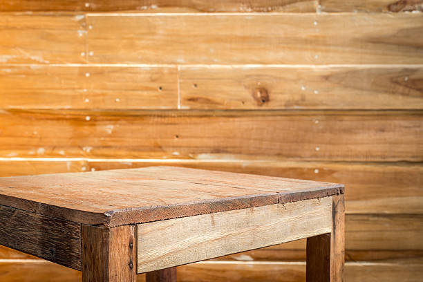 istock Empty top wooden table and wooden wall background 485421024