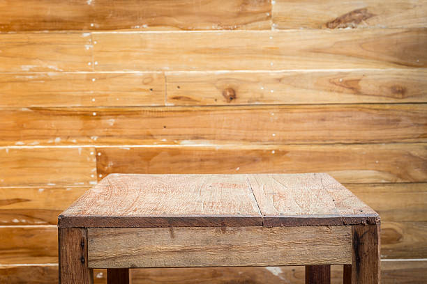 istock Empty top wooden table and wooden wall background 485421434