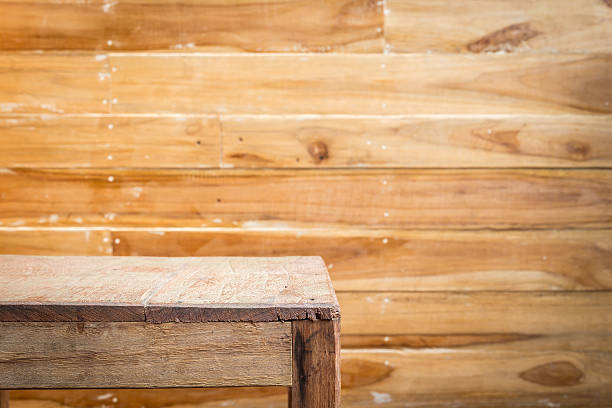 istock Empty top wooden table and wooden wall background 485421438
