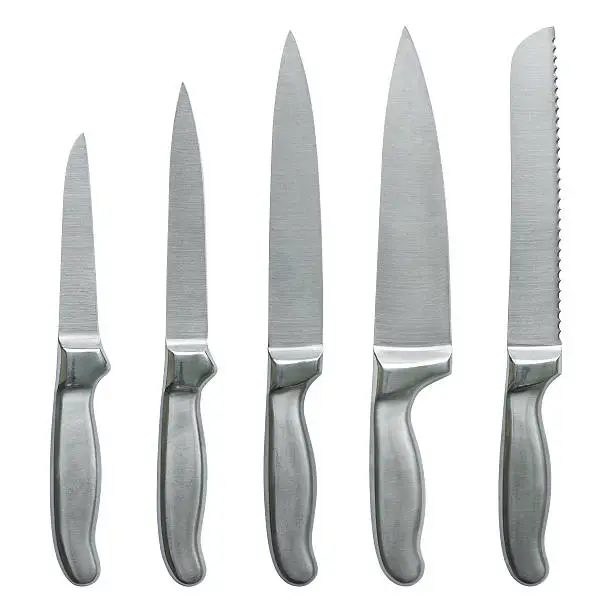 set of kitchen knifes isolated on white with clipping path
