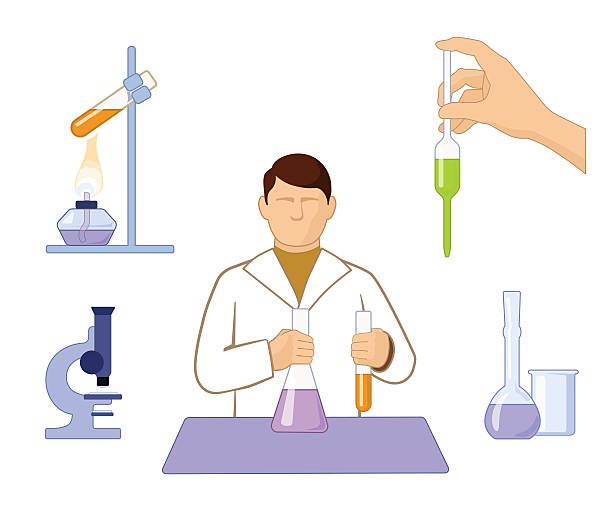 set of icons on chemistry issue on white background vector art illustration