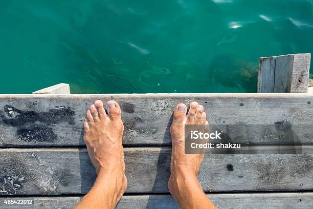 Ready To Jump In Stock Photo - Download Image Now - Personal Perspective, Commercial Dock, Barefoot