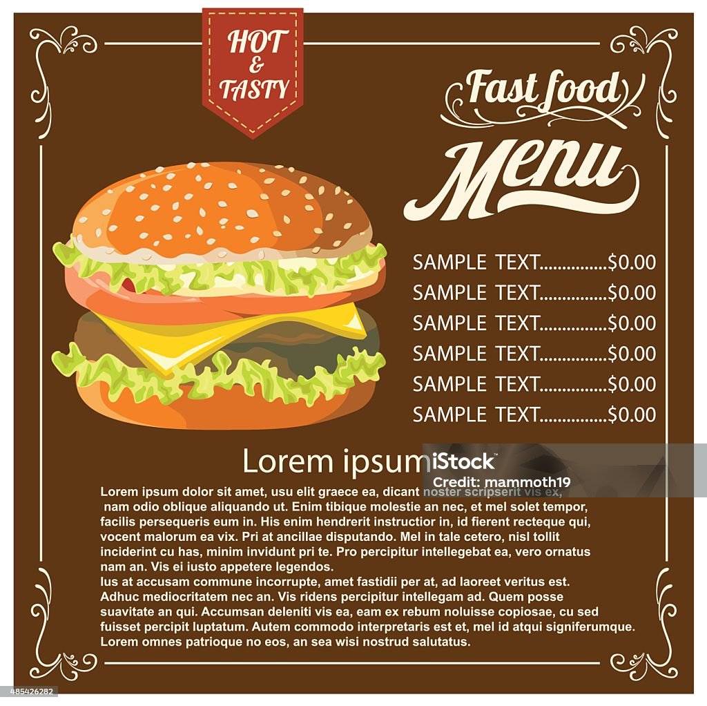 burger with meat menu and cost on vintage background burger with meat menu and cost on vintage background. vector illustration eps 10 2015 stock vector