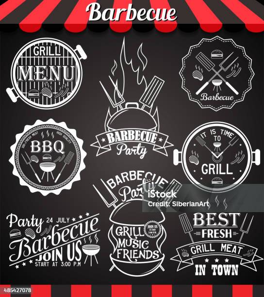 White Barbecue Party Collection Of Icons Labels Signs Symbols Stock Illustration - Download Image Now