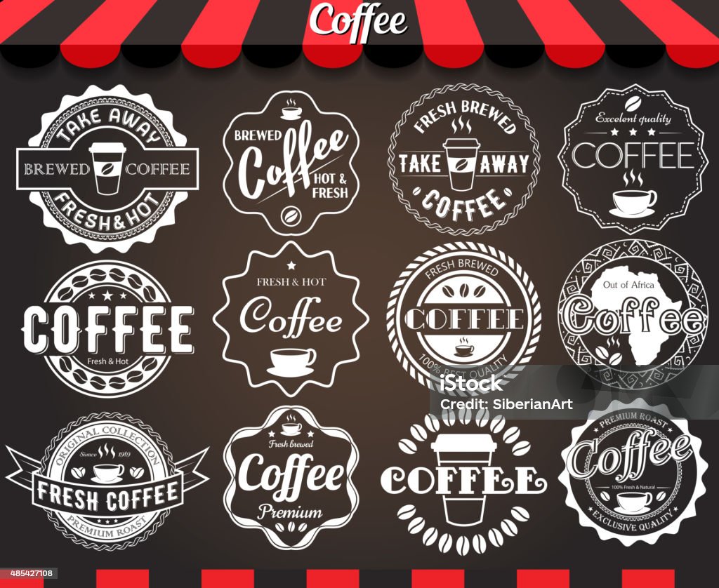 Blanco conjunto de etiquetas de café retro vintage redondos y distintivos - arte vectorial de Café - Bebida libre de derechos
