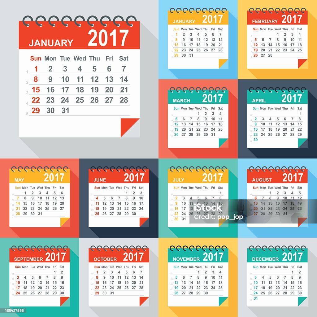 2017 calendar - Illustration Flat modern colorful 2017 Calendar - vector illustration 2015 stock vector