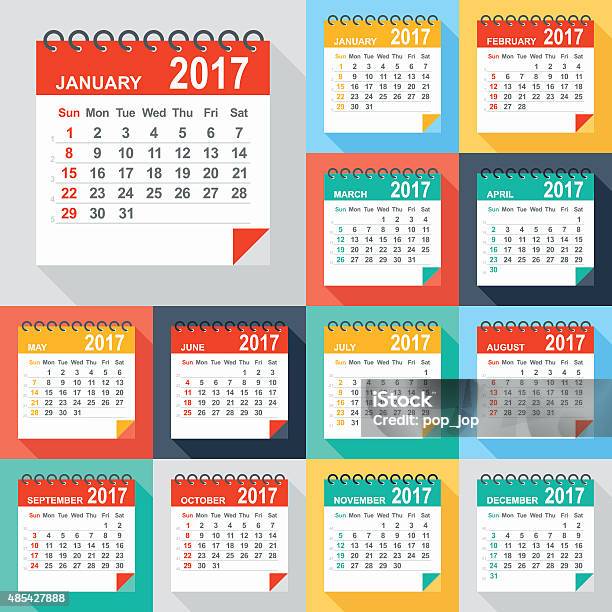2017 Calendar Illustration Stock Illustration - Download Image Now - 2015, 2017, Adhesive Note