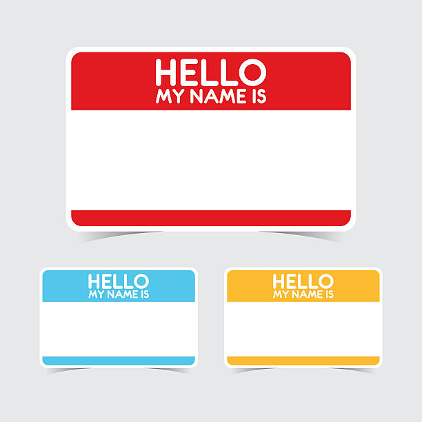 Blank Hello My Name Is Name Tag Stickers Colorful set of vector name tag stickers. name tag stock illustrations