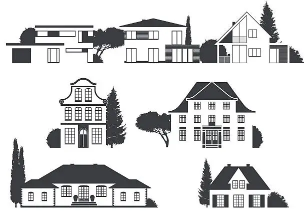 Vector illustration of houses in different architectural styles