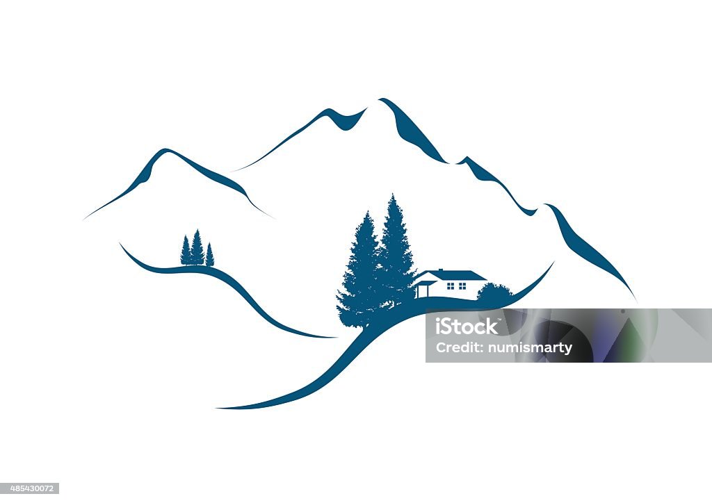 Berglandschaft mit cottage ein Tannen - Lizenzfrei Berg Vektorgrafik